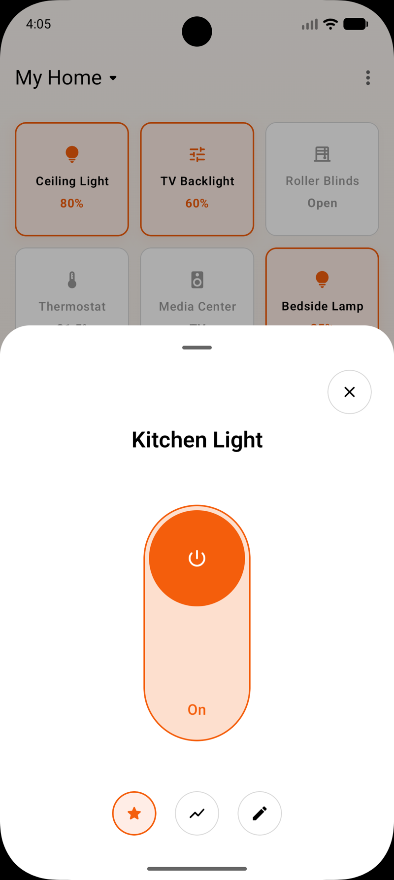 Pilot device control sheet on Android