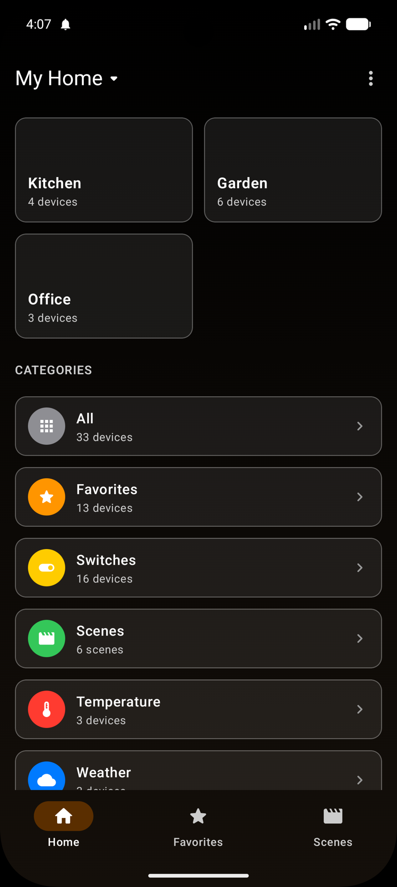 Pilot pour Domoticz en mode sombre sur Android