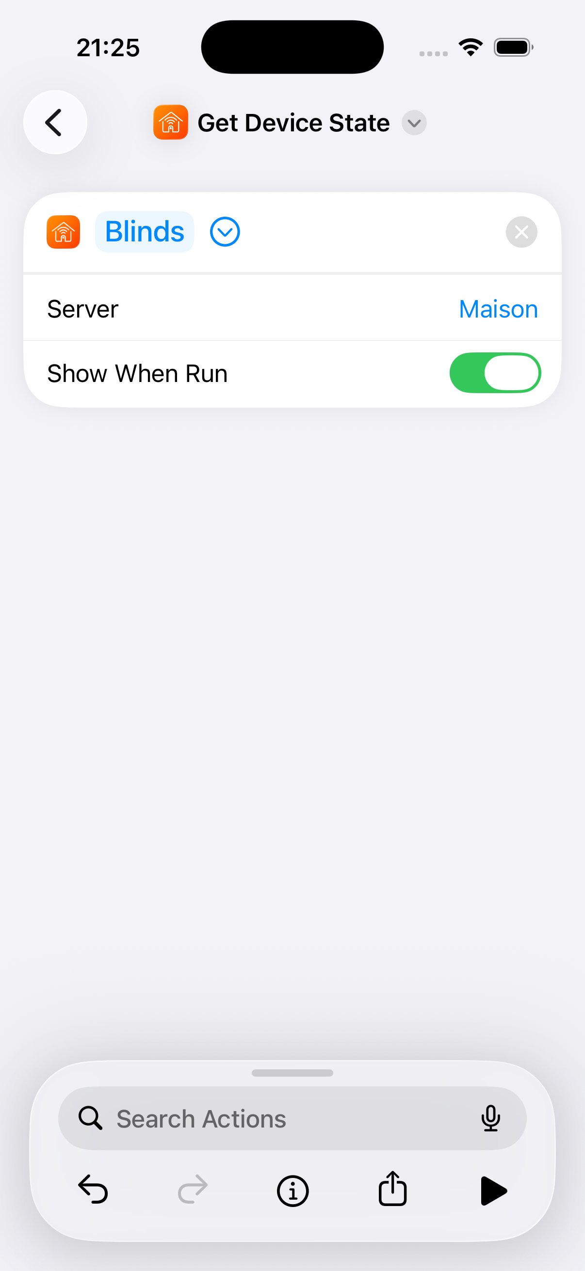 The Get Device State action configured for a device on a Pilot server